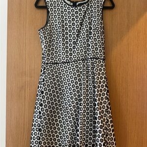 J. Crew Black and White Circle Pattern Midi Dress